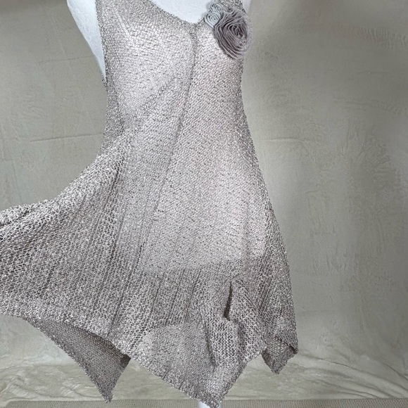 Adorn Women Boho Tank Dress Tunic Top Open Knit Sequins Sheer Light Gray sz L/XL - Picture 5 of 14